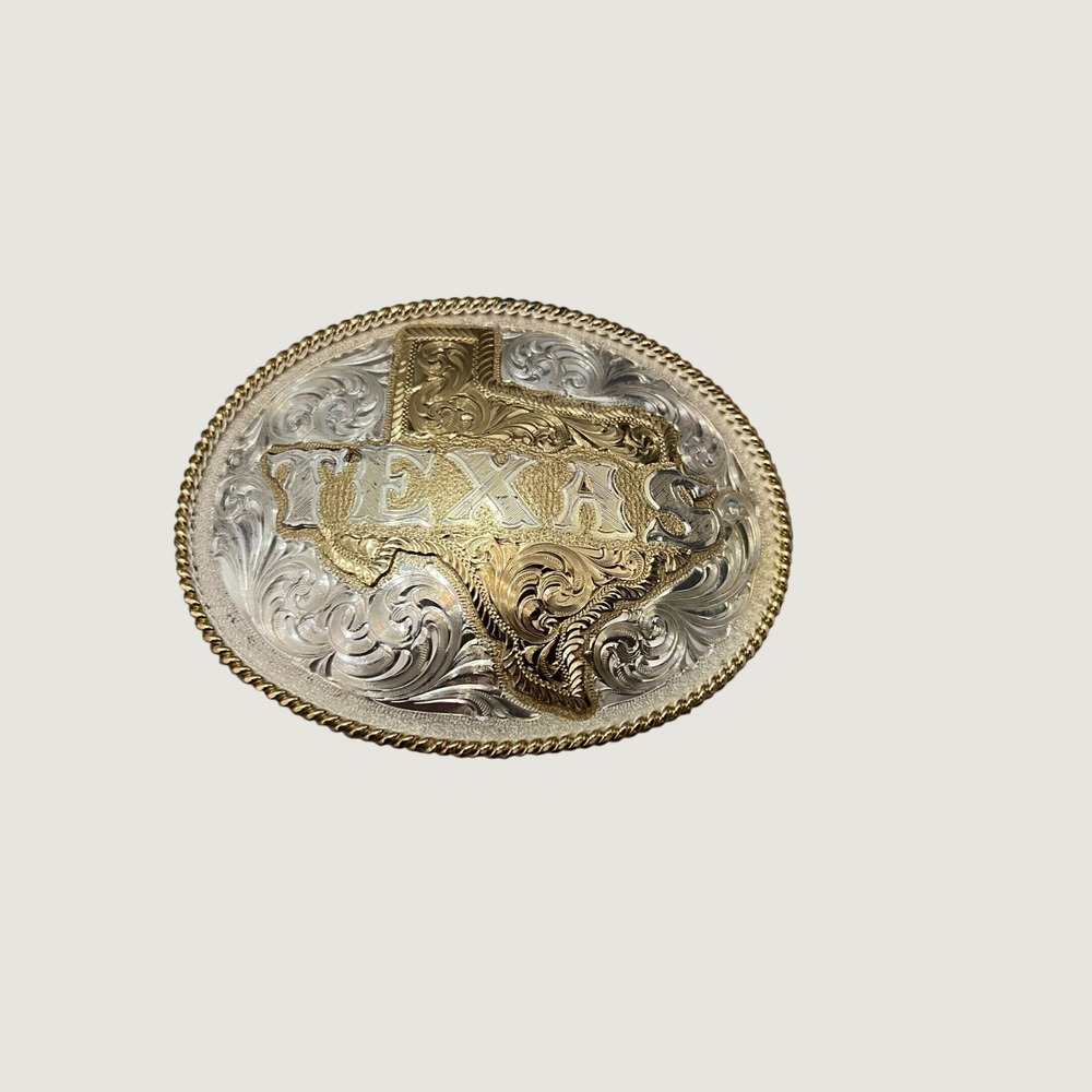 Montana Silversmiths Texas State Map Western Belt Buckle Two Tone Silver Gold
